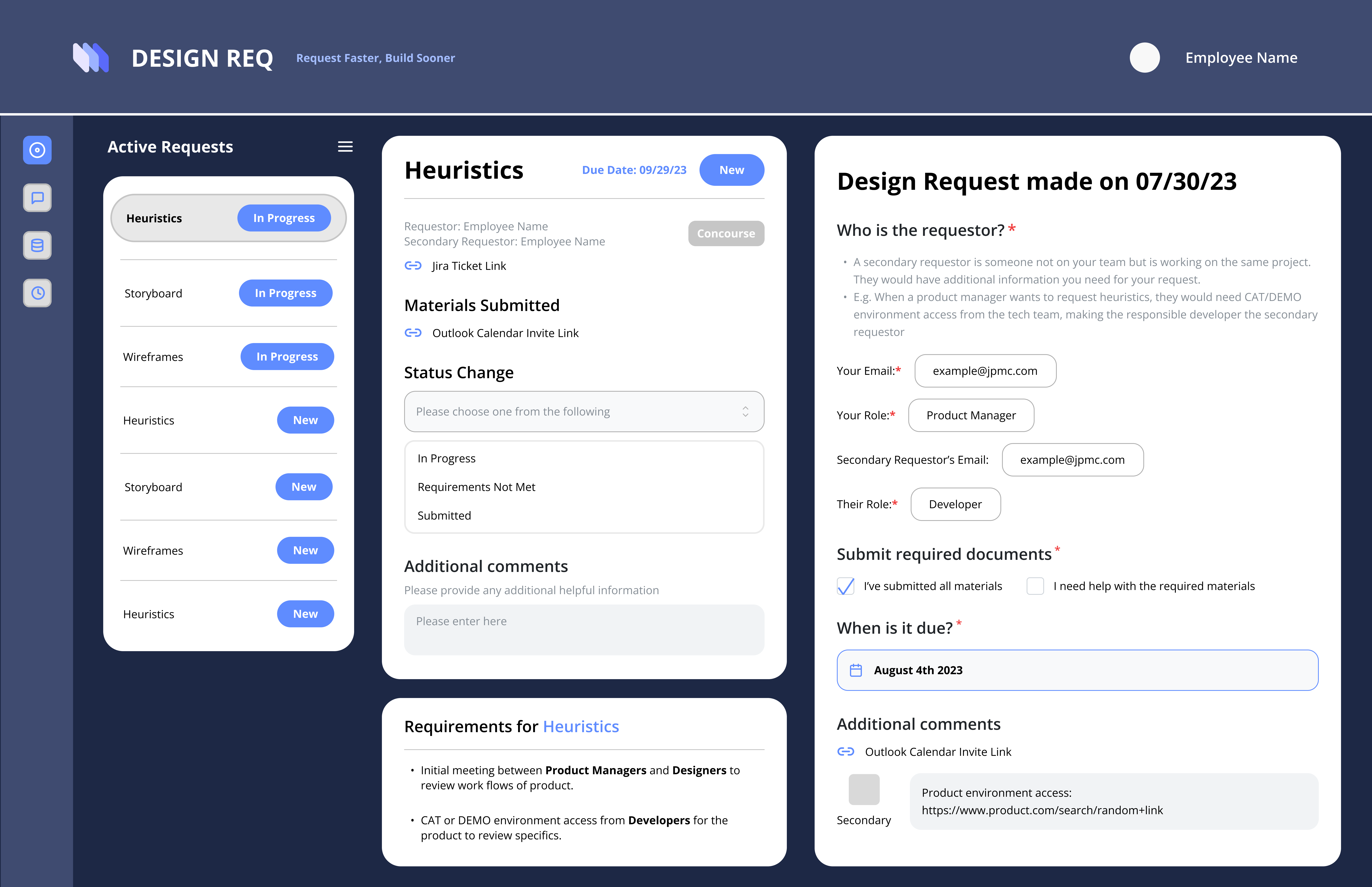 Requirement tracking dashboard