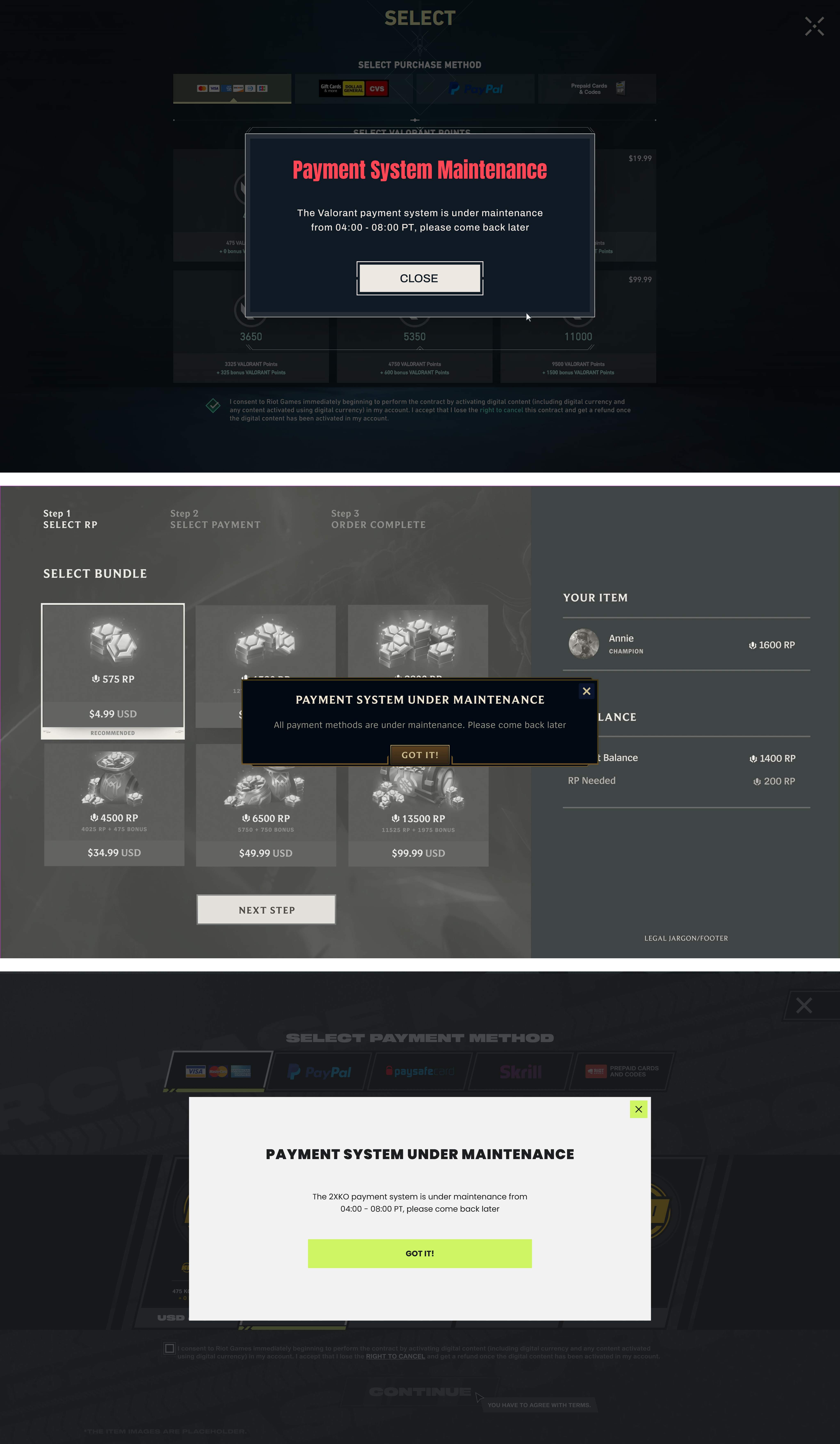 Payment screens